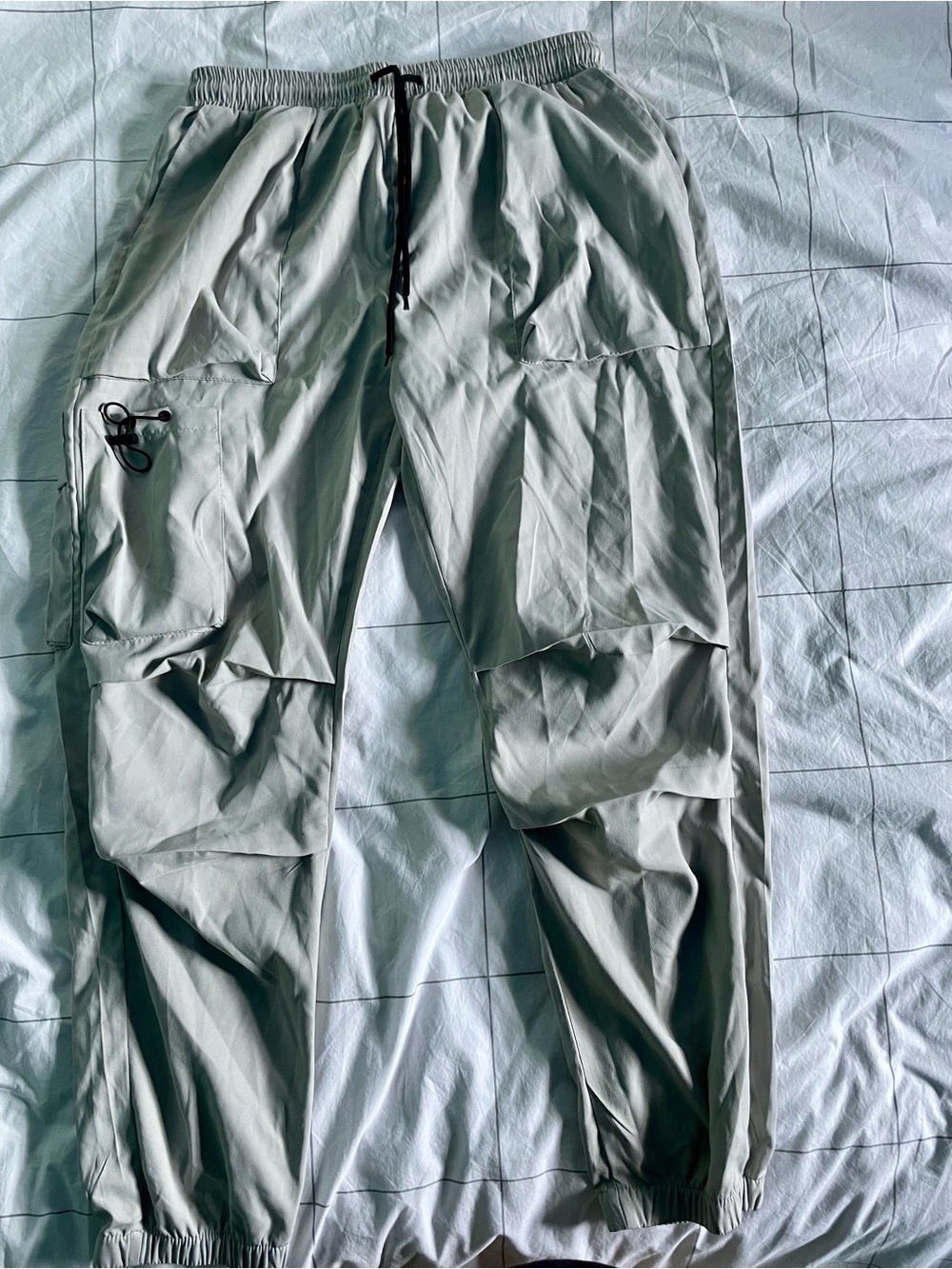 Men's Light Gray Cargo Pants with Elastic Waist